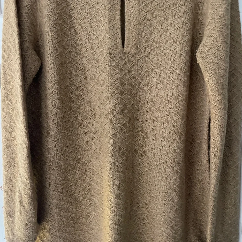 Tory Burch Camel/Tan Textured Crewneck Sweater with Decorative Buckle